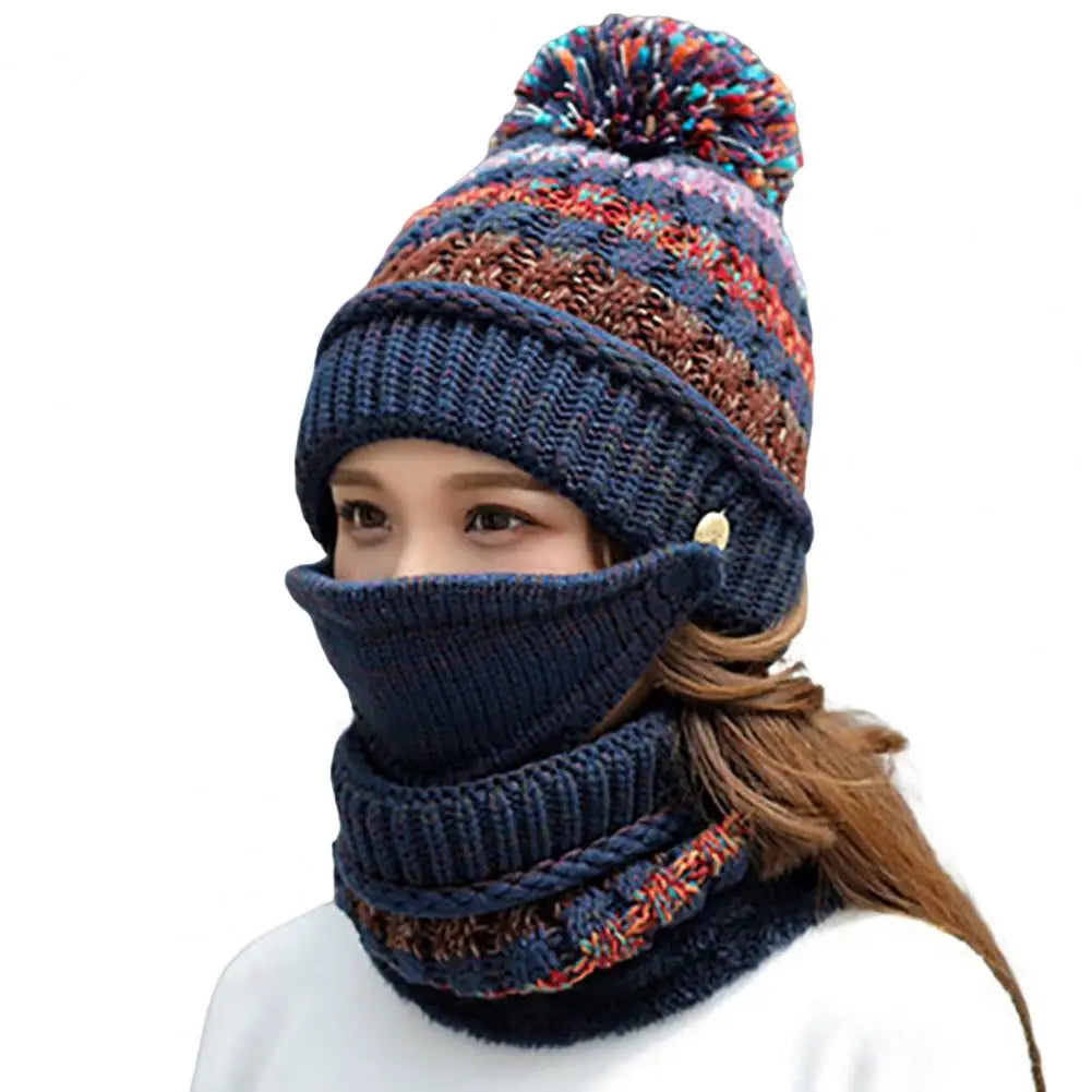 Cozy Knitted Hat Scarf Set with Velvet Lining - detail