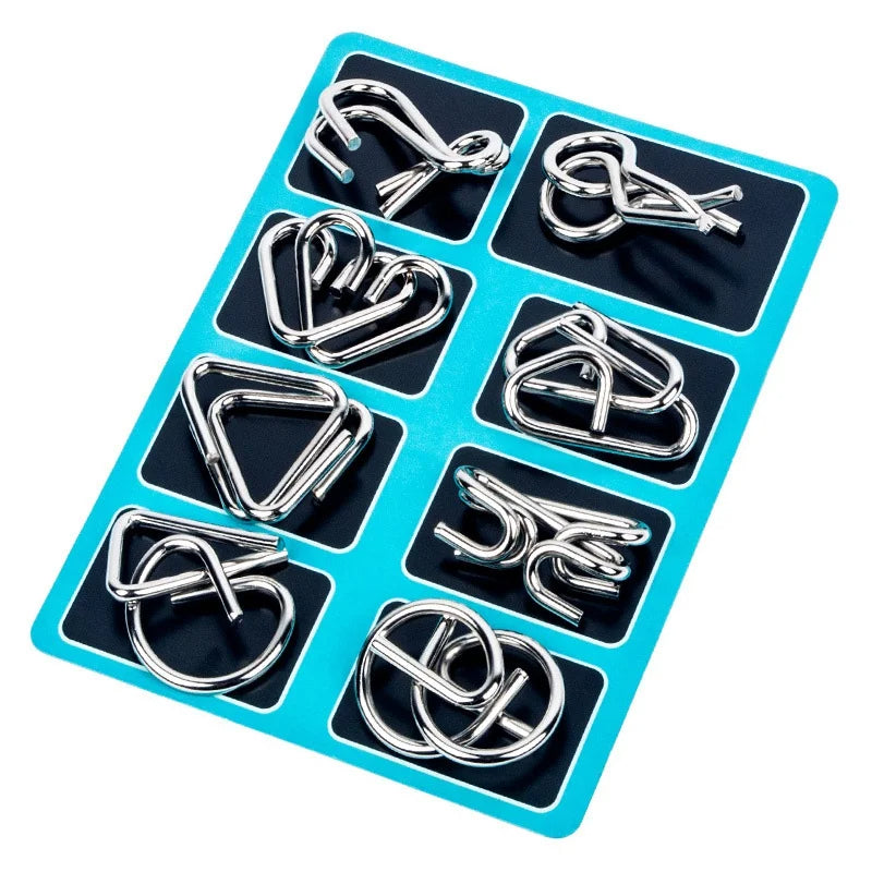 8-Piece Metal Puzzle Ring Set - Brain Teaser Toys for Kids & Adults