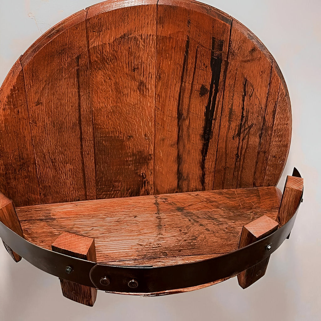 Bourbon Whiskey Barrel Shelf - Rustic Bar Accessories - in use