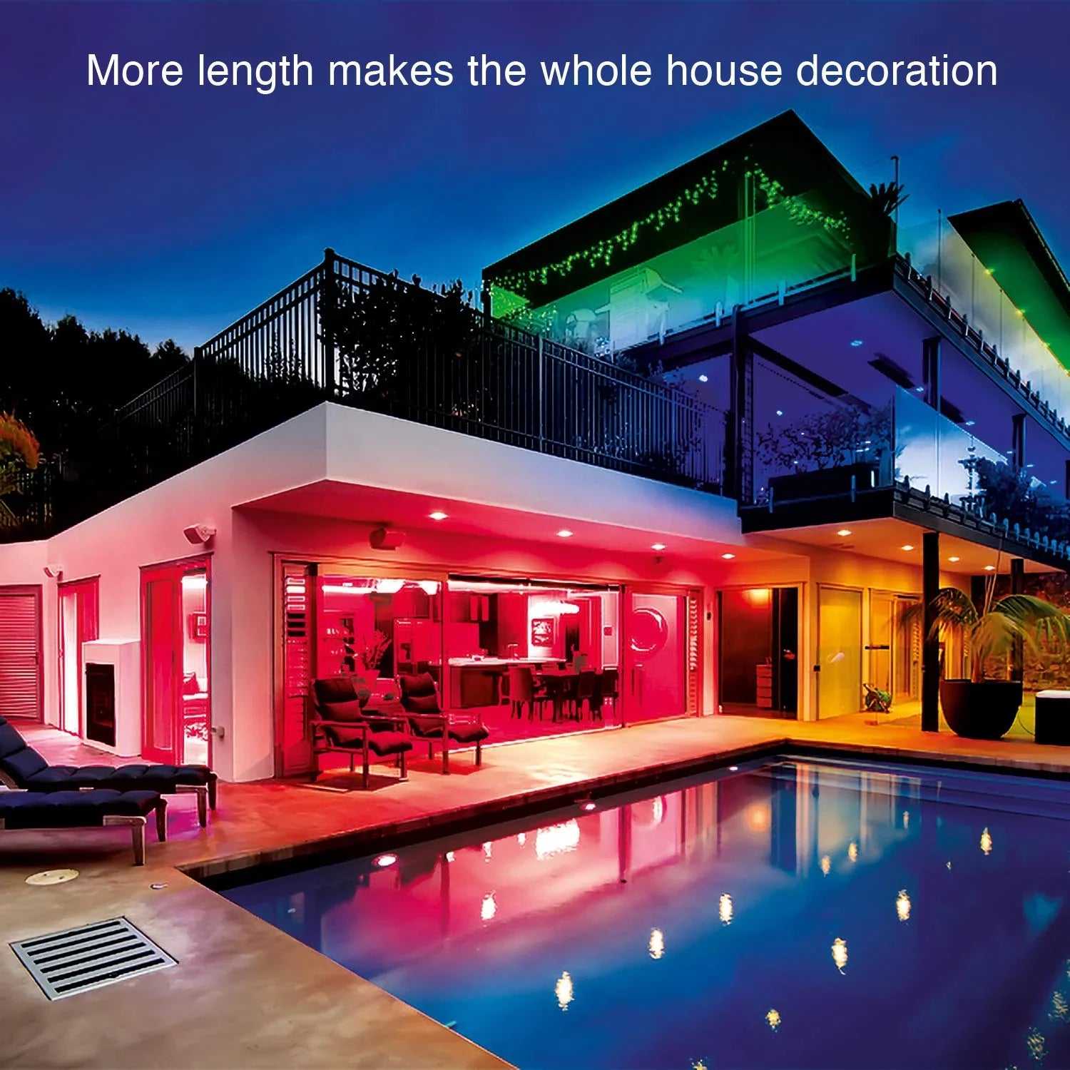 32ft LED Strip Light - Flexible RGB Color Changing Tape Light with - alternate angle