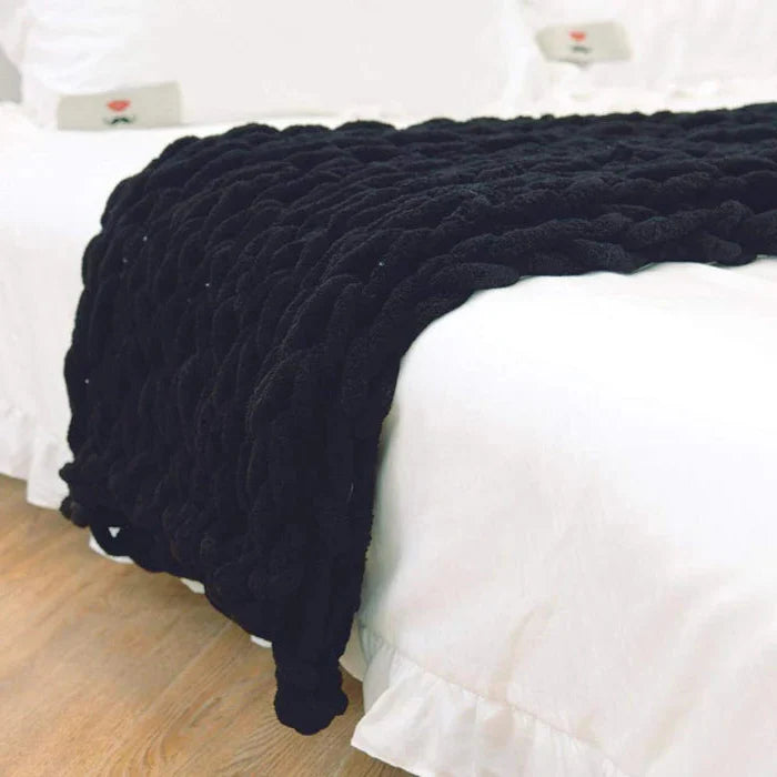 Chenille Chunky Knitted Blanket, Thick Cable Knit Throw for Couch Bed Sofa - alternate angle