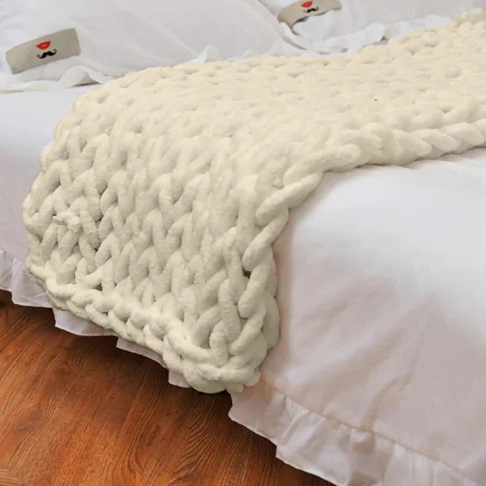 Chenille Chunky Knitted Blanket, Thick Cable Knit Throw for Couch Bed Sofa - alternate angle