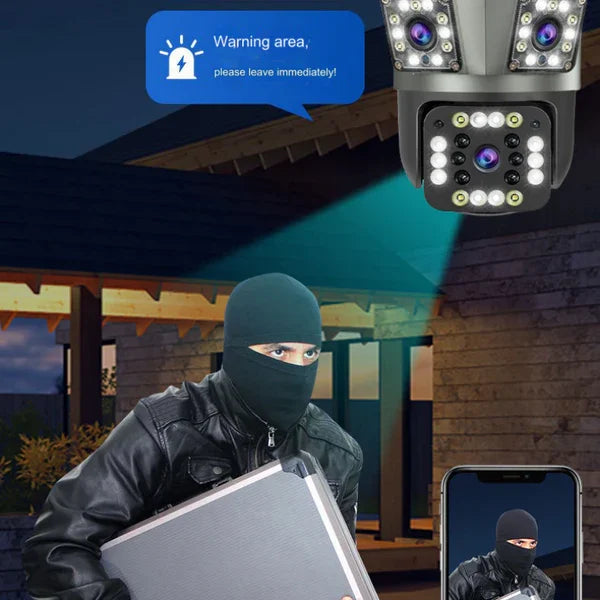 Dual Lens Outdoor Waterproof Wireless Wifi HD Triple Security Camera - in use