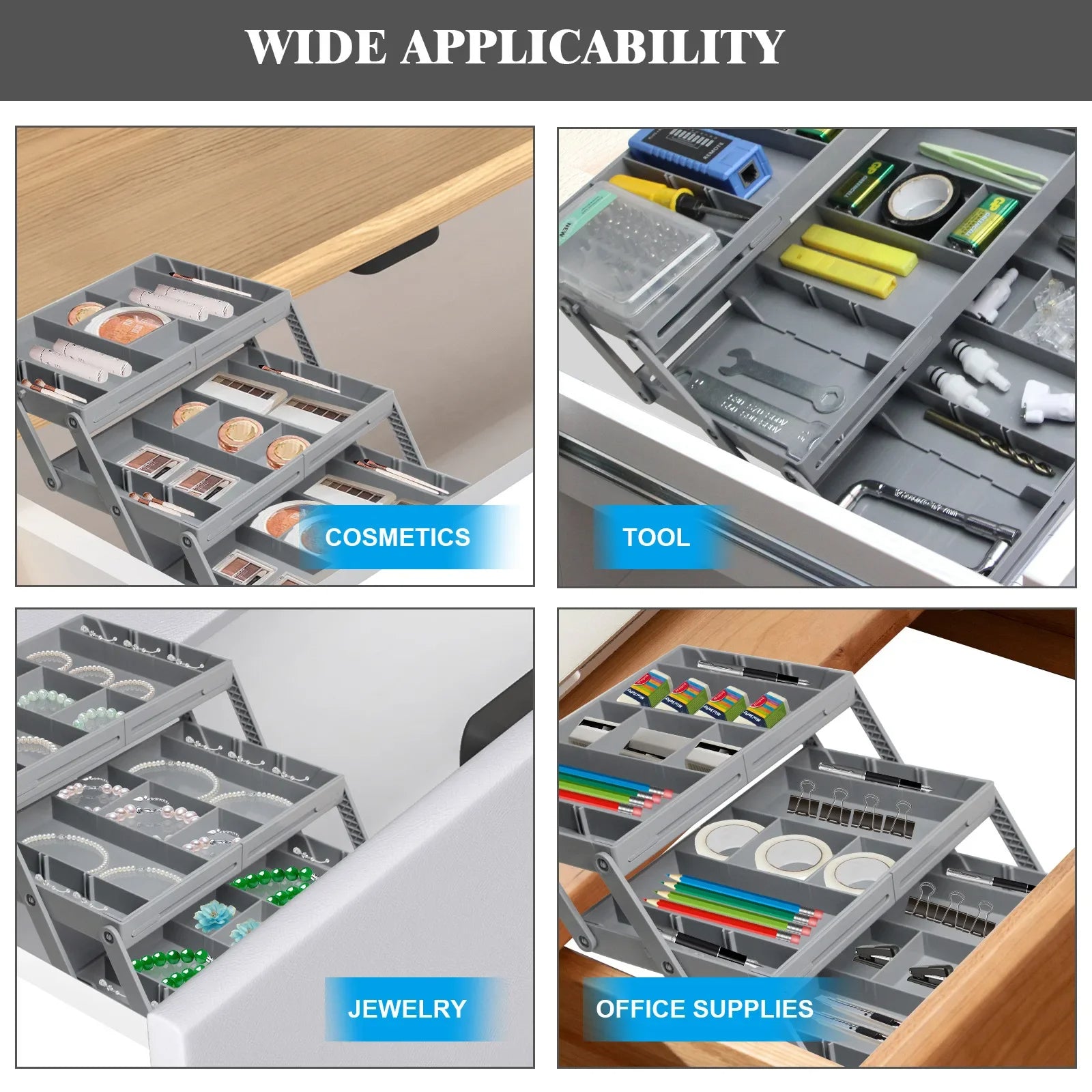 3-Tier Drawer Organizer - Stackable Storage Tray for Office, Bathroom & Kitchen - alternate angle