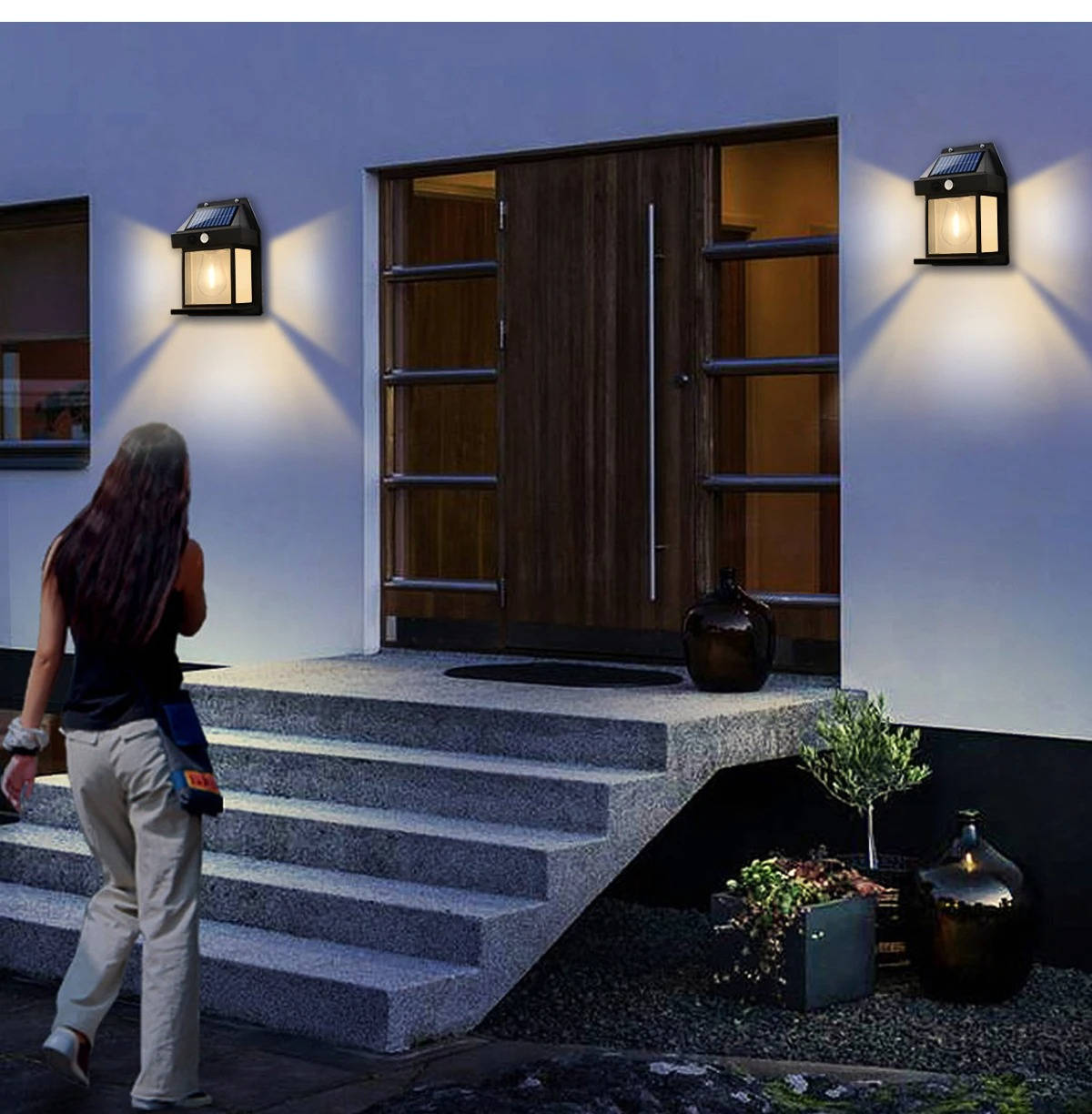 Solar Motion Sensor Wall Lanterns (2 Pack)
