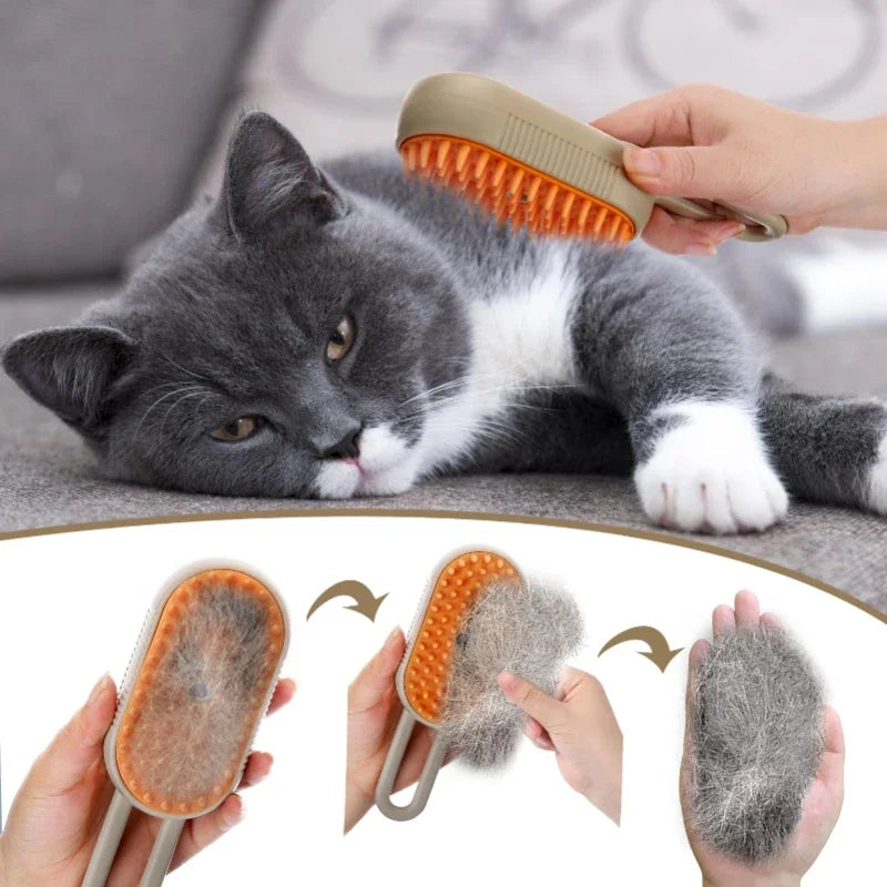 3-in-1 Pet Steam Grooming Brush - Steam, Brush & Massage Tool for Dogs and Cats - in use