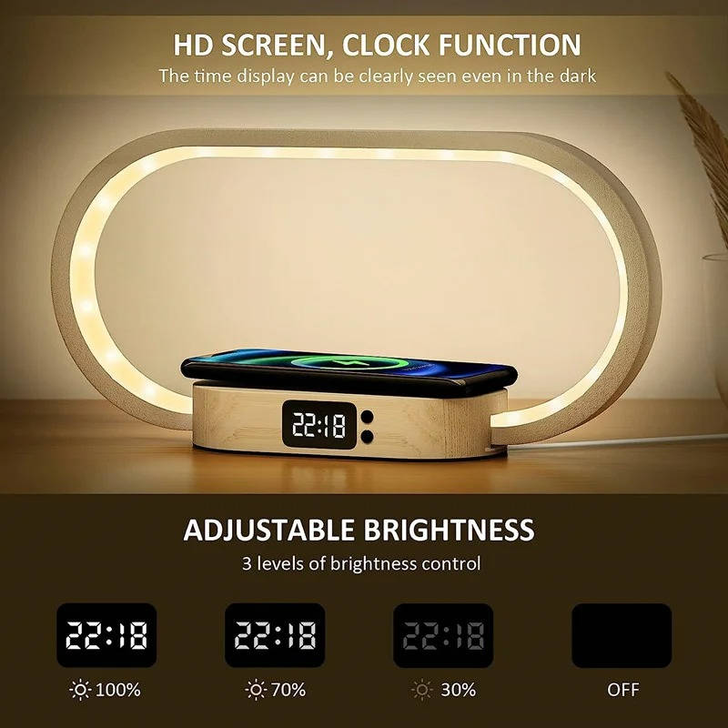 Alarm Clock with Wireless Charging and Night Light - alternate angle
