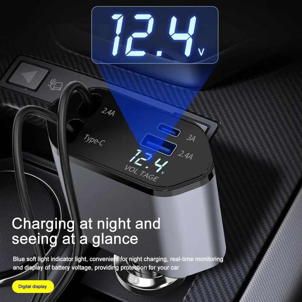120W Retractable Car Charger - detail