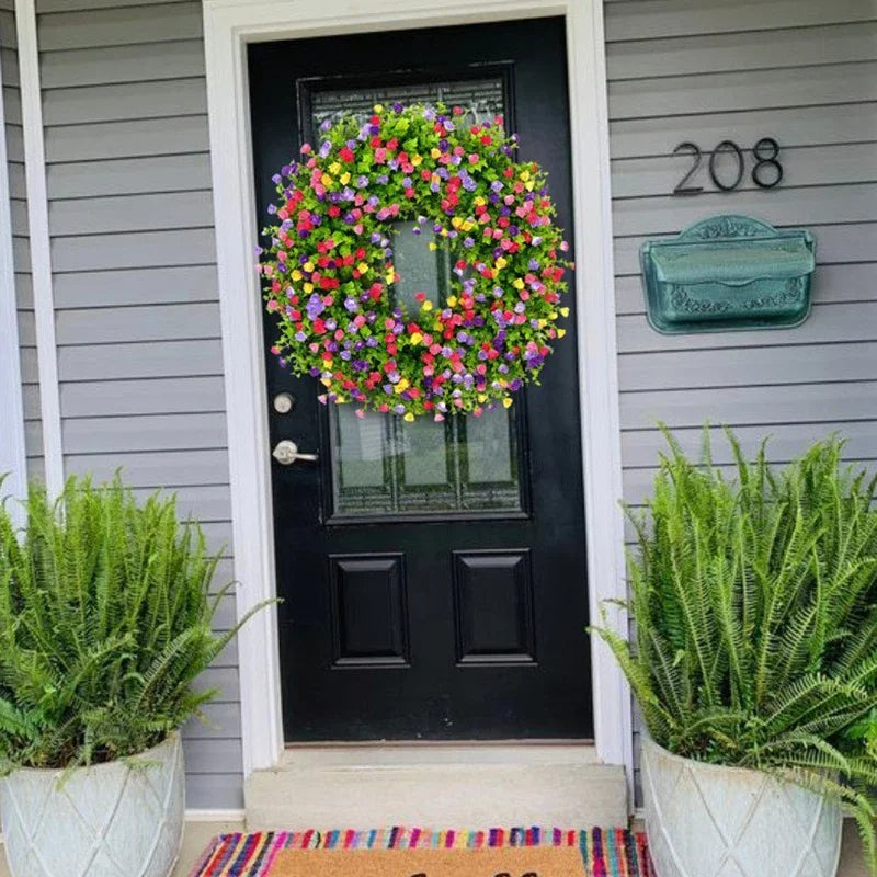 Artificial Colorful Wildflower Spring Wreath - detail