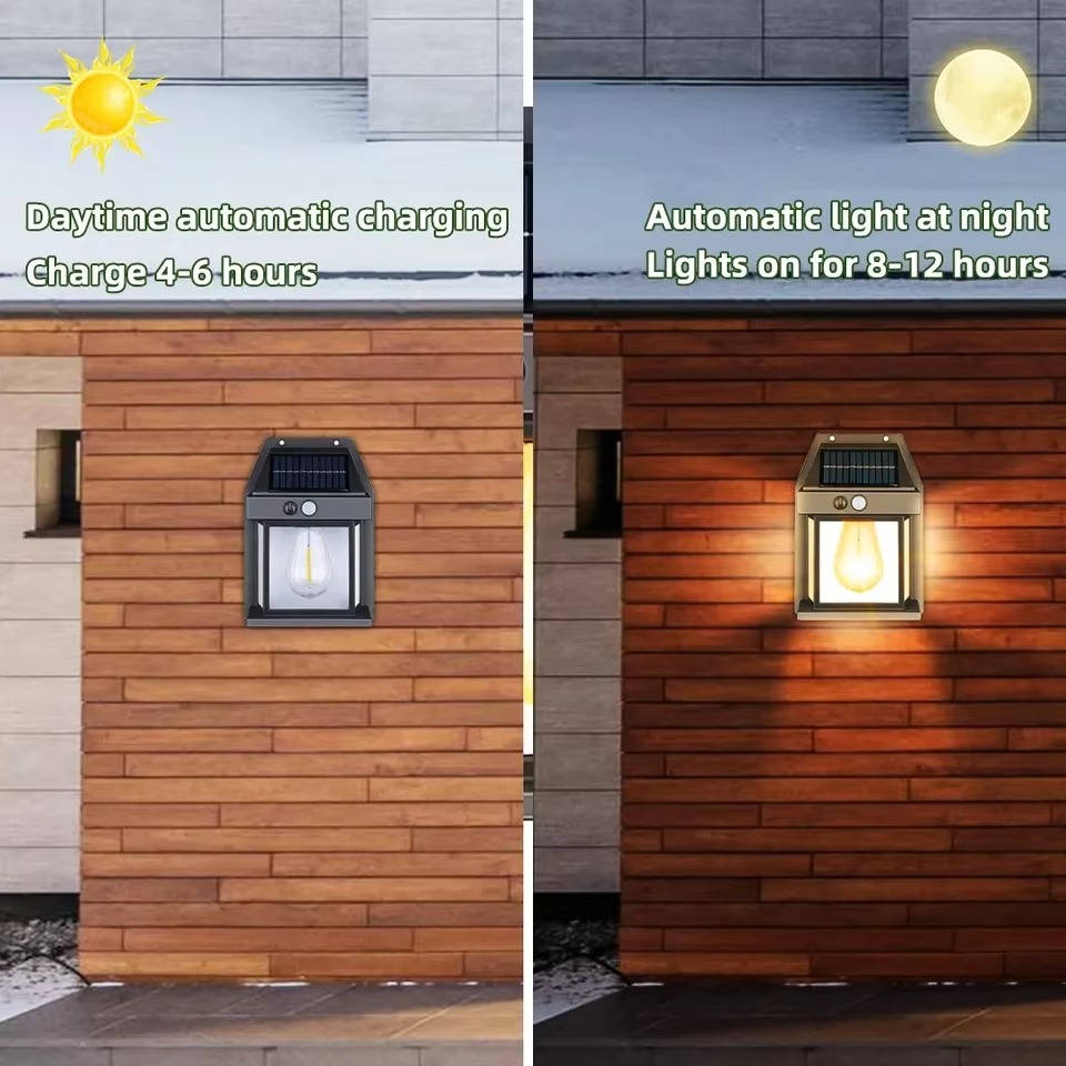 Solar Motion Sensor Wall Lanterns (2 Pack) - in use