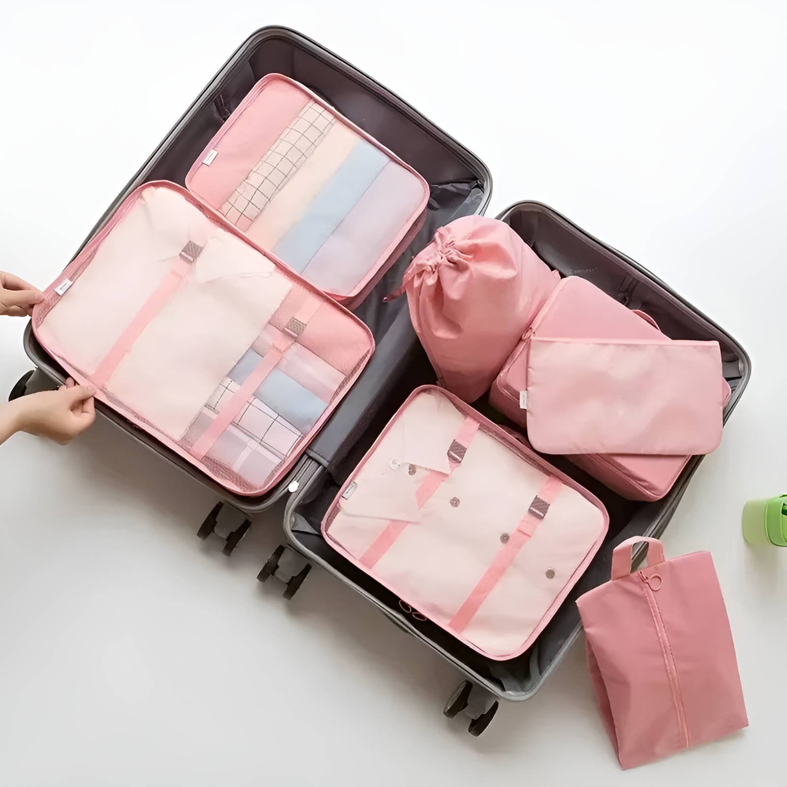 7-Piece Cotton Packing Cube Set for Travel - in use