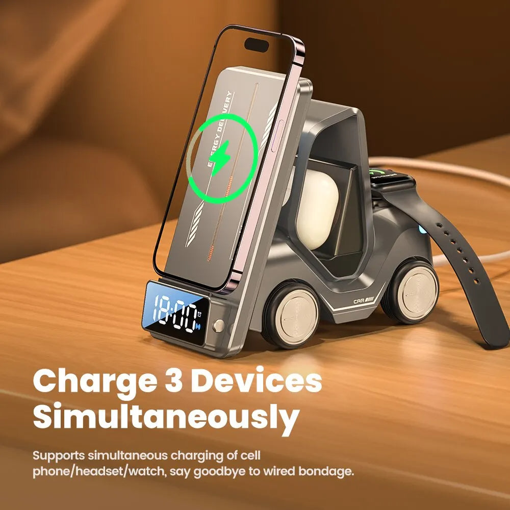 5-in-1 Forklift Design MagSafe Wireless Charger with Alarm Clock & Night Light - alternate angle