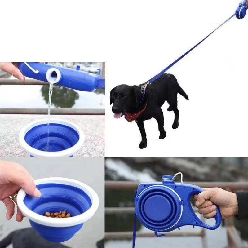 4-in-1 Multifunctional Dog Leash with Water Bottle & Bowl - in use