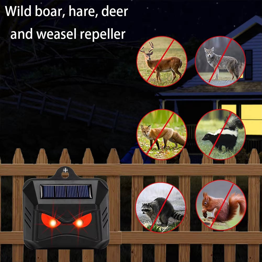 2pcs Solar Powered Ultrasonic Animal Repellent - in use