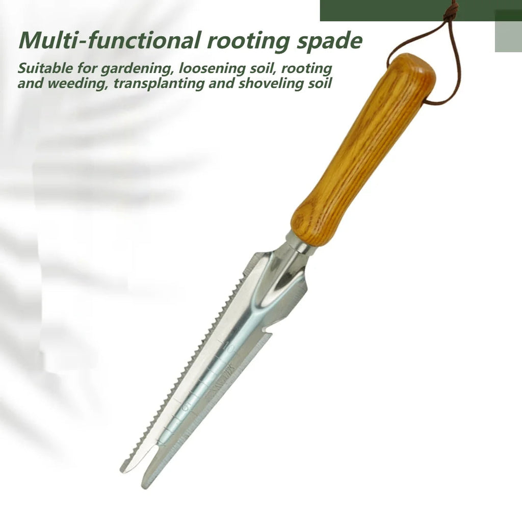 5-in-1 Stainless Steel Garden Weeder & Transplanting Tool with Beech - detail