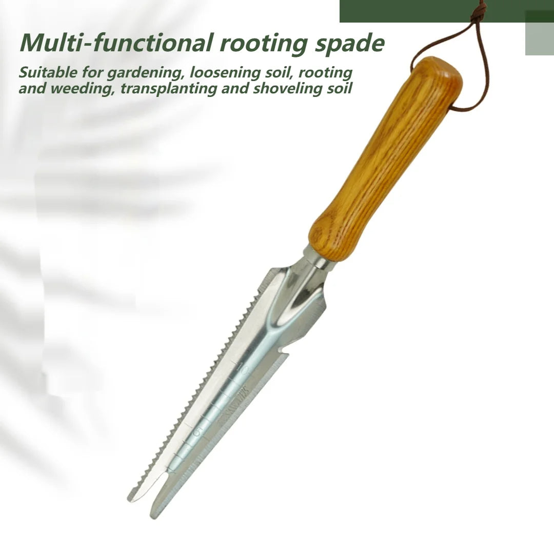 5-in-1 Stainless Steel Garden Weeder & Transplanting Tool with Beech - detail
