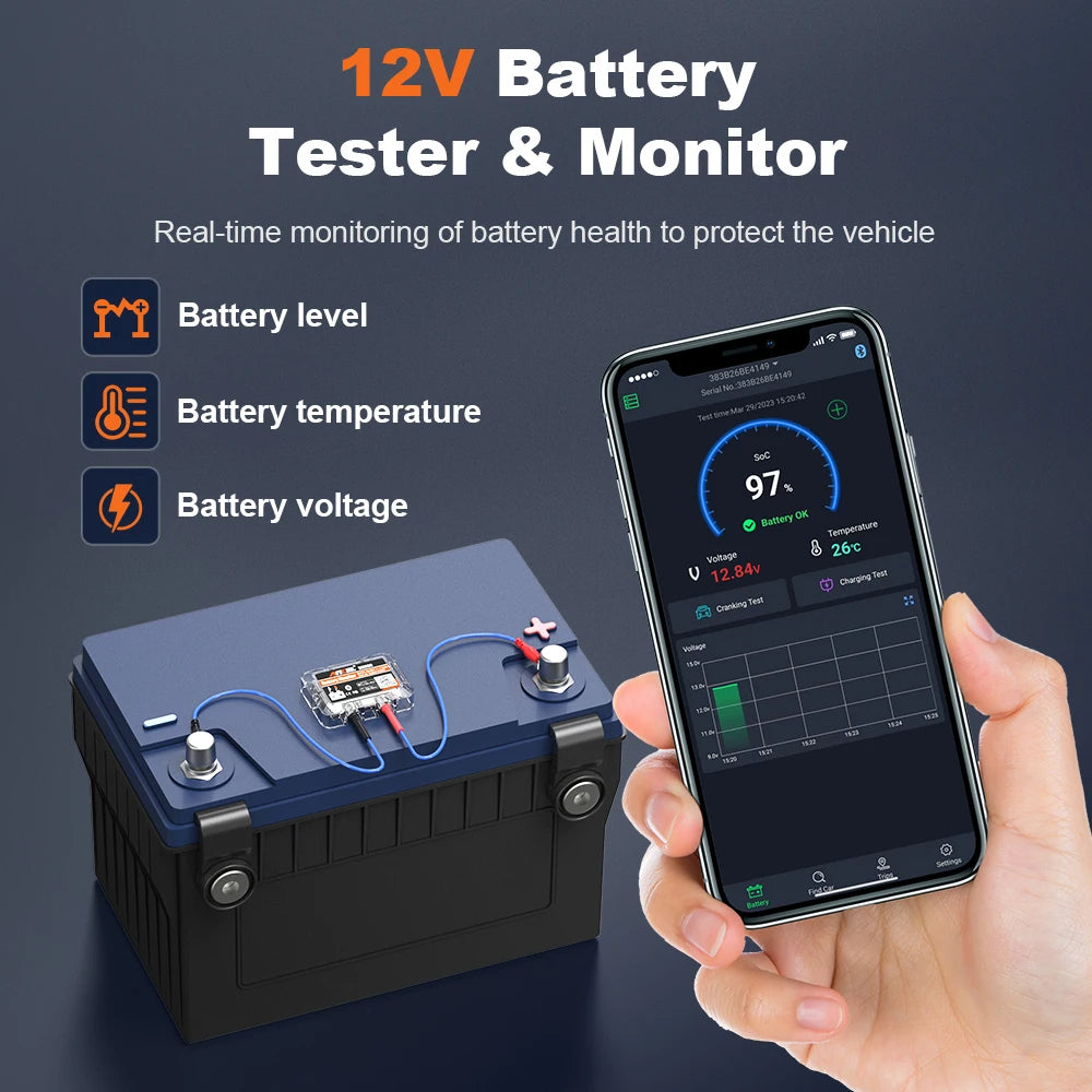 Car Battery Tester with Bluetooth Monitoring - in use