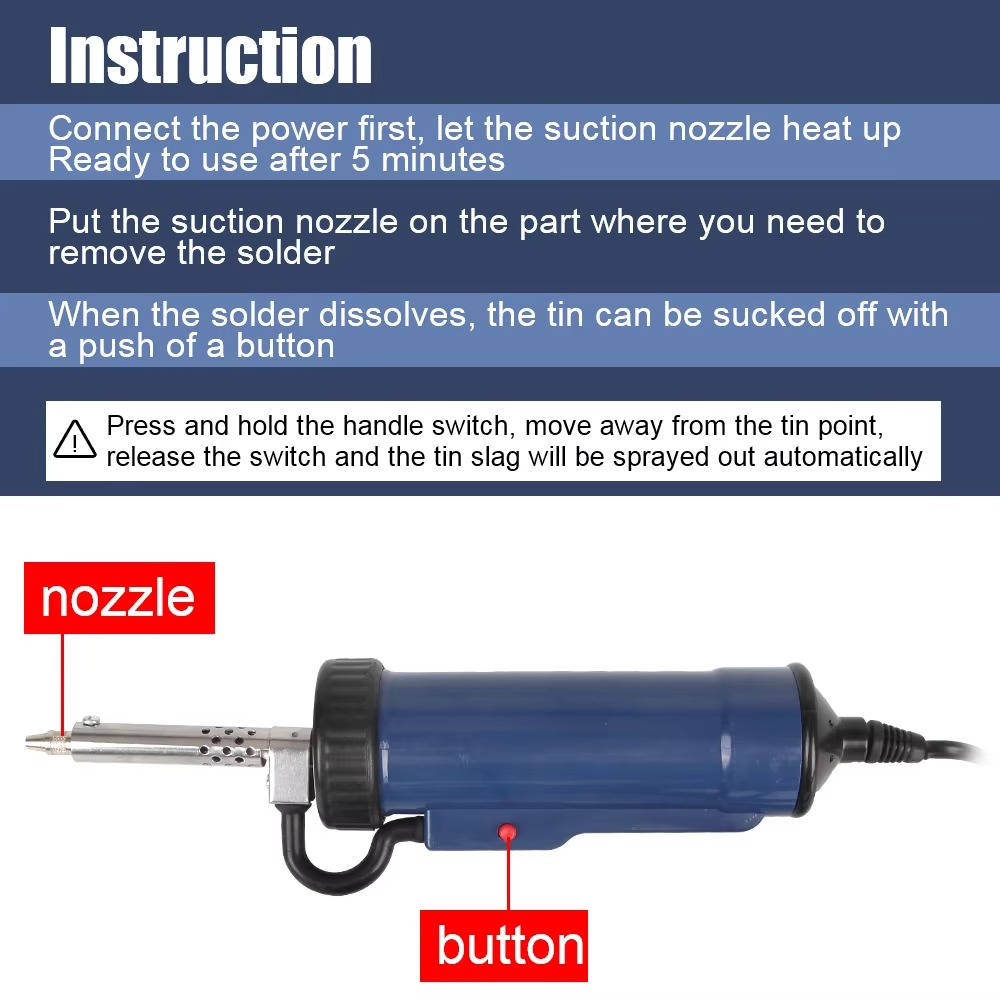 Desoldering Machine Tin Sucker Automatic Electric Solder With 3 Suction Nozzle - alternate angle