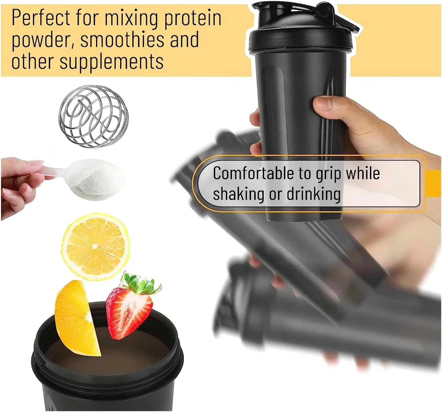 600ml Leak-Proof Protein Shaker Bottle with Stainless Steel Mixing Ball - detail