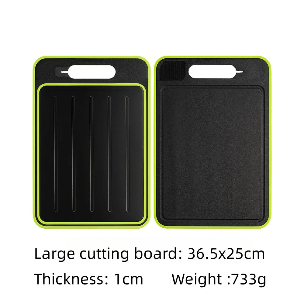 4-in-1 Cutting Board with Thawing Tray and Knife Sharpener - in use