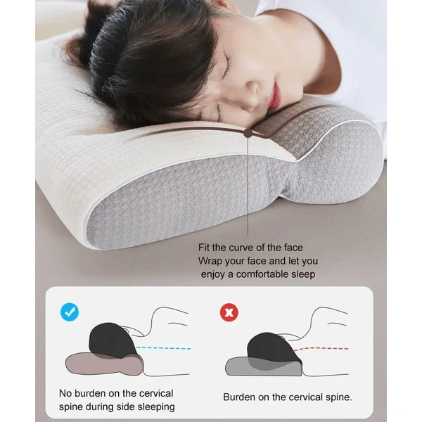 Ergonomic Goose Down Pillow, Cervical Support Comfort Down Pillow, - in use