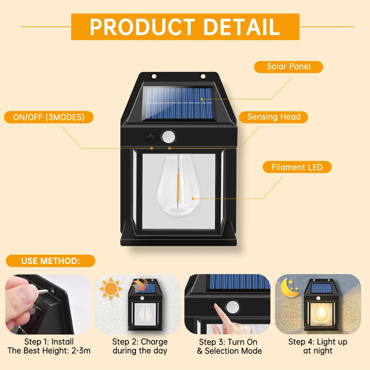 Solar Motion Sensor Wall Lanterns (2 Pack) - detail