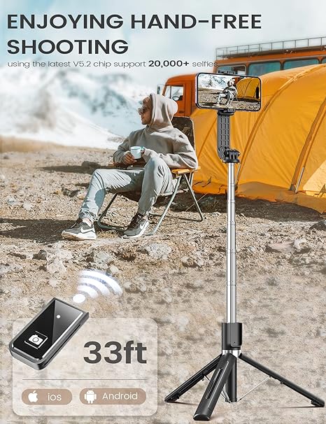 6-in-1 Bluetooth Selfie Stick with Tripod, Fill Light & Detachable - in use