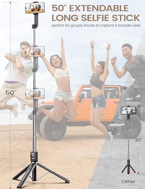 6-in-1 Bluetooth Selfie Stick with Tripod, Fill Light & Detachable - alternate angle