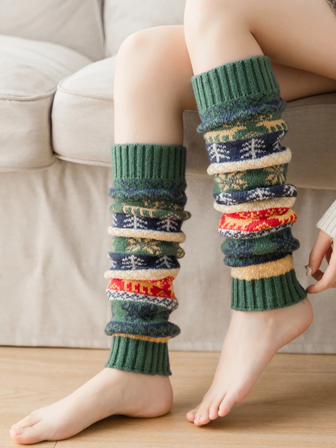 Cozy Knit Leg Warmer for Fall and Winter - in use