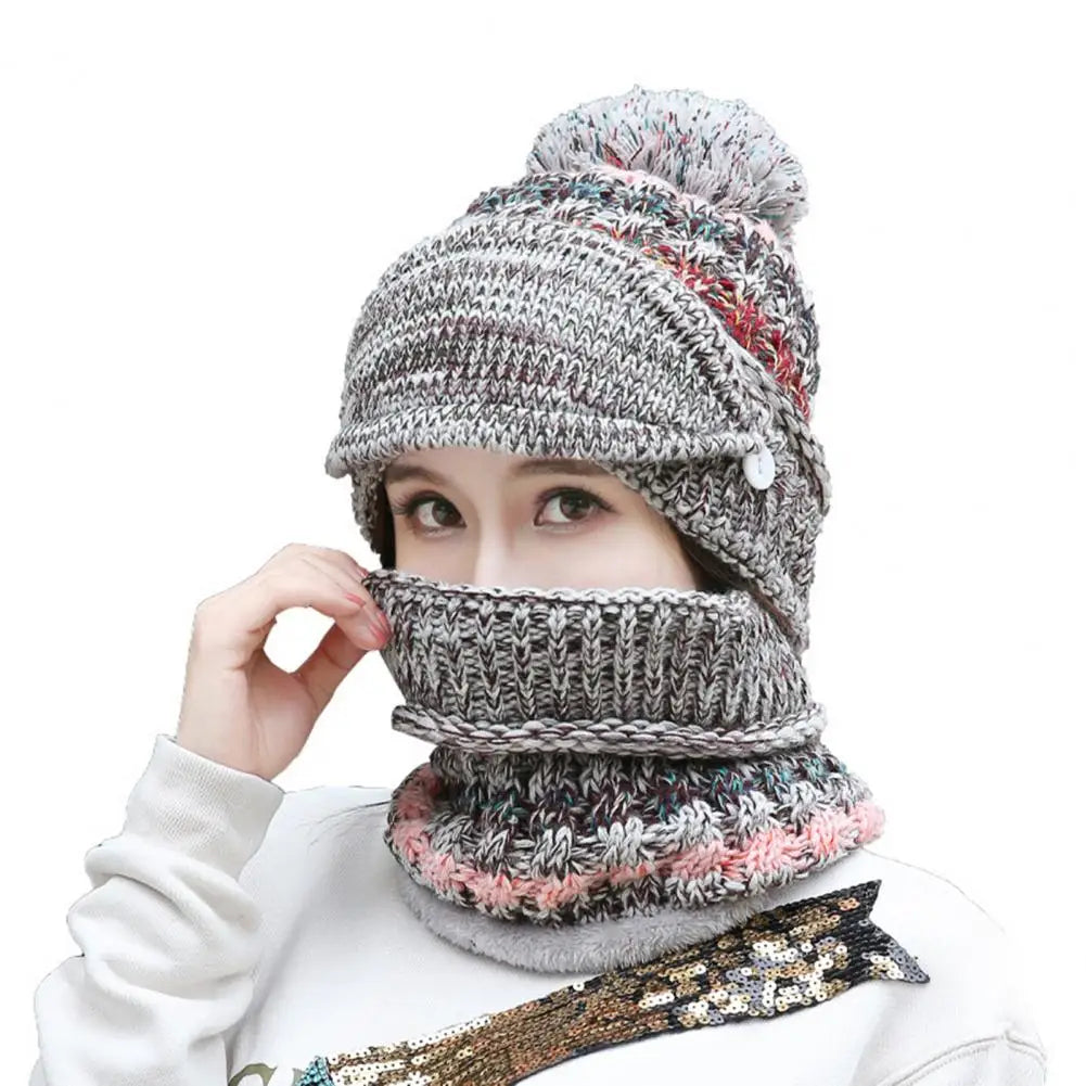 Cozy Knitted Hat Scarf Set with Velvet Lining - alternate angle