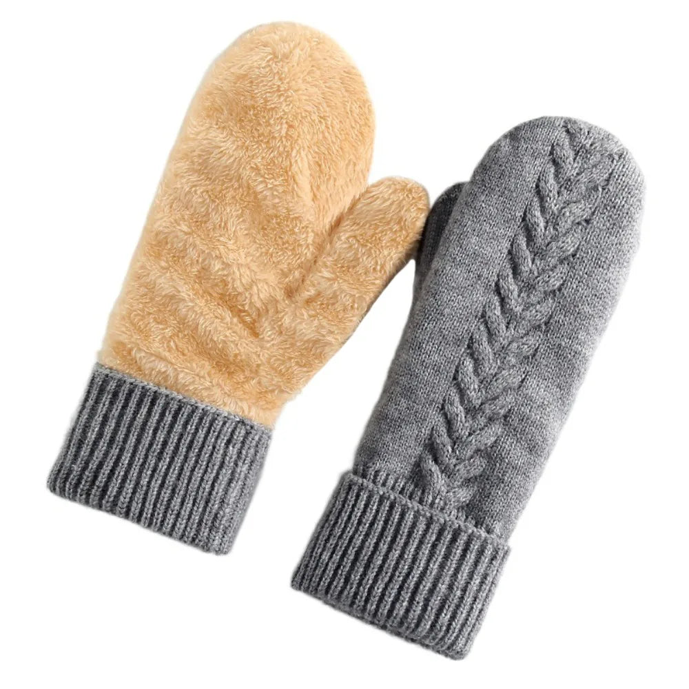 Double Layer Fleece Lined Winter Mittens - in use