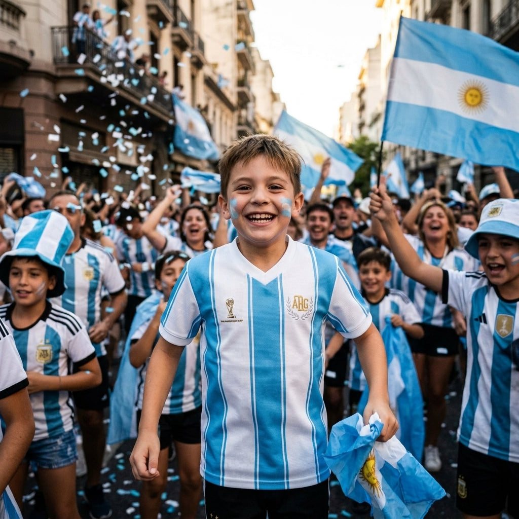 Waffle Effect Kids Argentina Jersey || Maillot Argentine en Jersey Gaufr Enfant