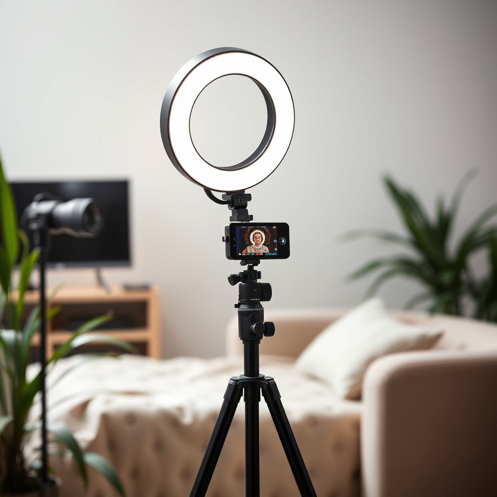 Self Video Portrait Soft Halo Light Stand With Dual LED Light and
