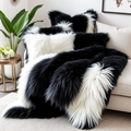 Black and White Faux Fur Blanket and 2 Pillow Cases