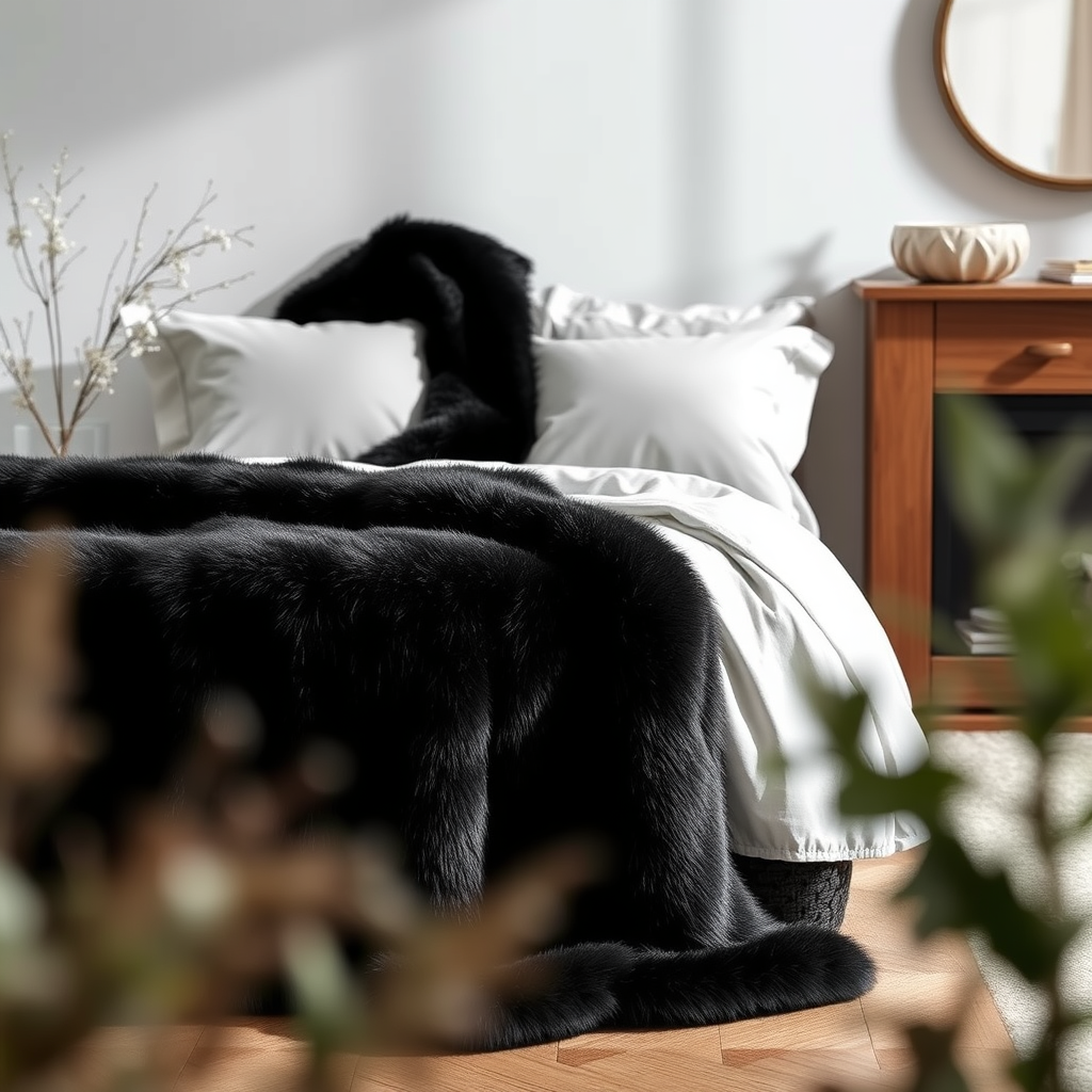 Adult Faux Fur Black Blanket and 2 pillowcases Winter Preorder