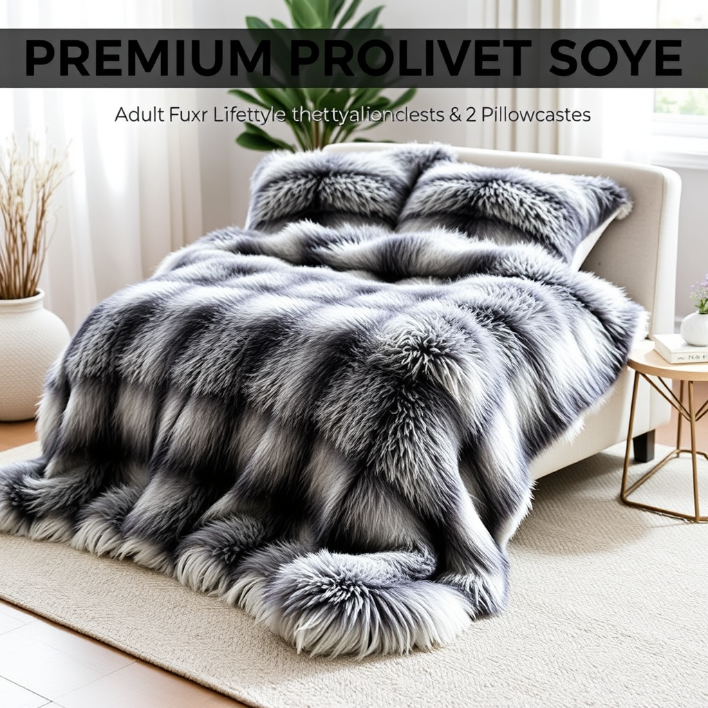 Adult Faux Fur Blanket and 2 pillowcases Winter Preorder
