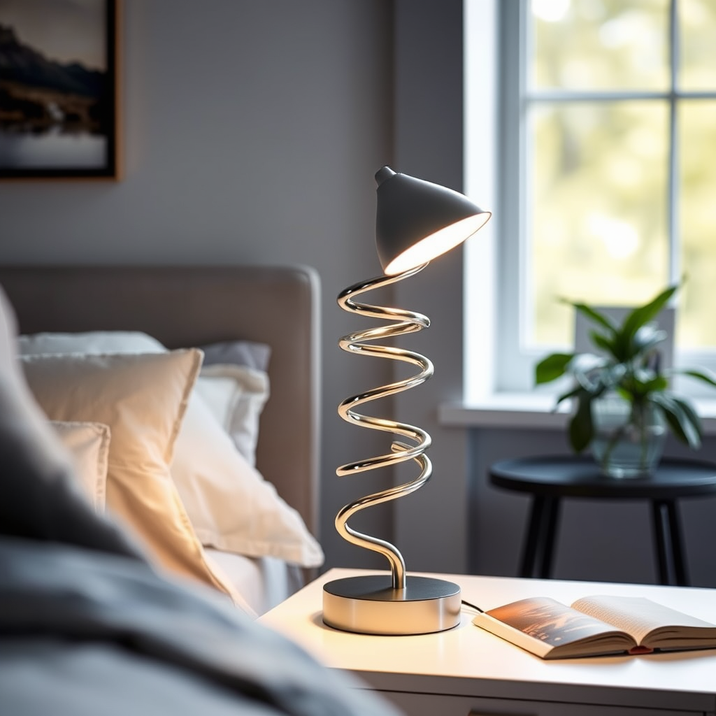 Modern Spiral Bedside Table Lamp - Quirky Whimsical Desk Lamp by Inspecial Home