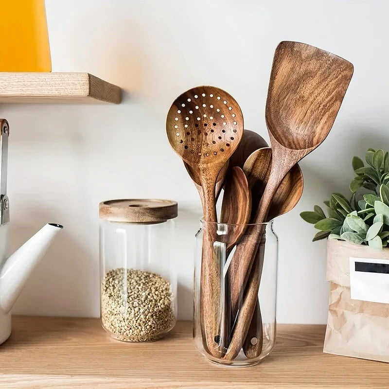 5-Piece Wooden Kitchen Utensil Set with Ergonomic Handles - alternate angle