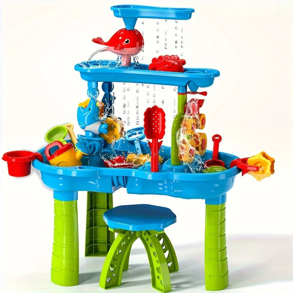 3-in-1 Kids Outdoor Sand and Water Play Table with Separate Compartments
