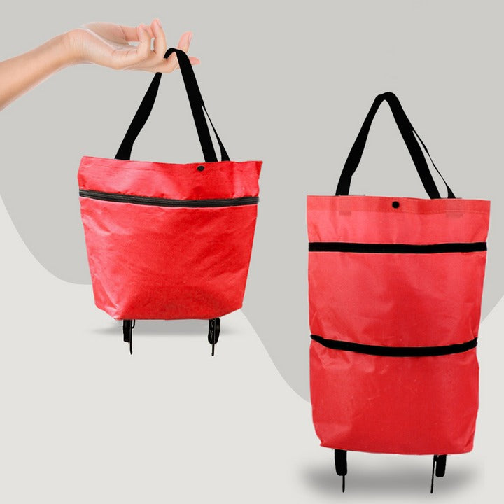 2-in-1 Foldable Rolling Shopping Bag with Wheels - in use