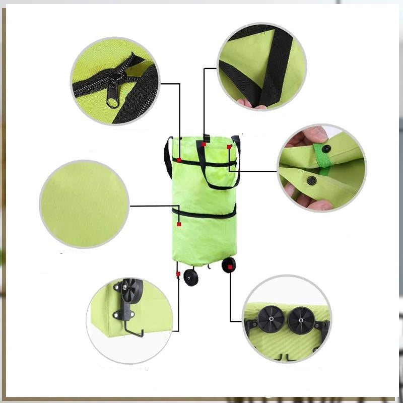 2-in-1 Foldable Rolling Shopping Bag with Wheels