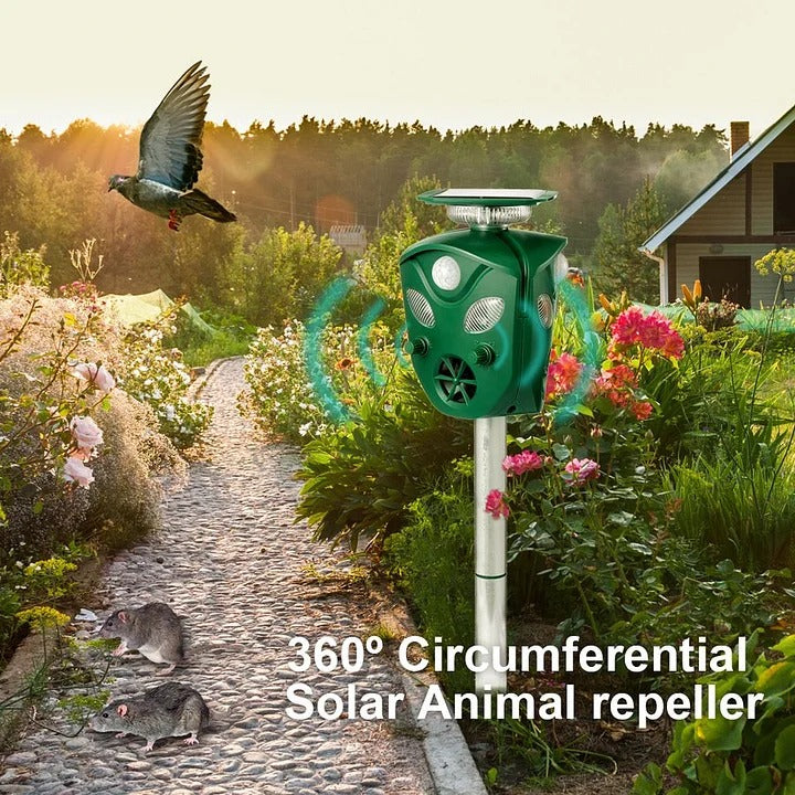 360 degrees Solar-Powered Ultrasonic Animal Repeller with Motion Sensor and LED Flash - alternate angle