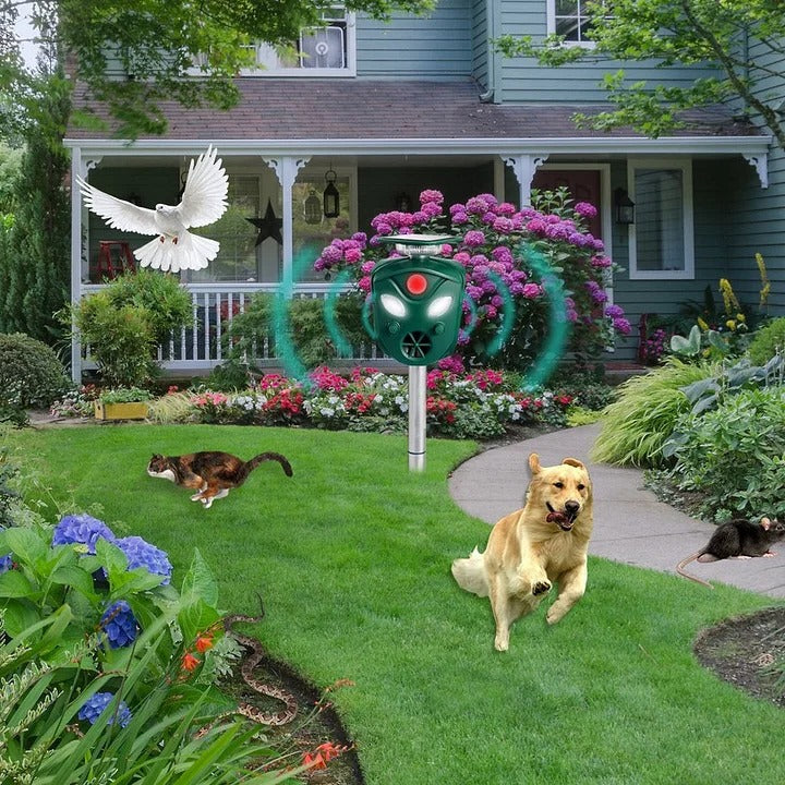 360 degrees Solar-Powered Ultrasonic Animal Repeller with Motion Sensor and LED Flash - detail