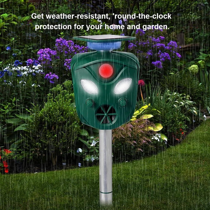 360 degrees Solar-Powered Ultrasonic Animal Repeller with Motion Sensor and LED Flash - alternate angle