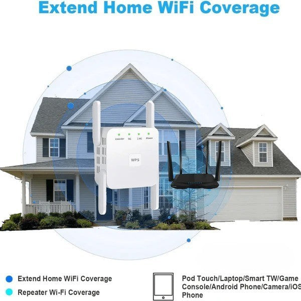 5G Dual-Band WiFi Booster - Extends Coverage Up to 1000 ft with
