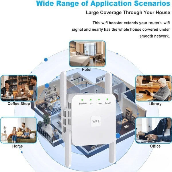5G Dual-Band WiFi Booster - Extends Coverage Up to 1000 ft with