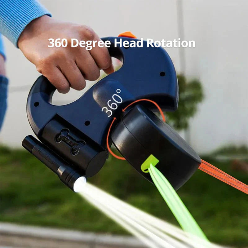 Dual Dog Leash with Flashlight & Waste Bag - alternate angle