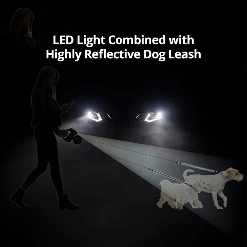 Dual Dog Leash with Flashlight & Waste Bag - in use