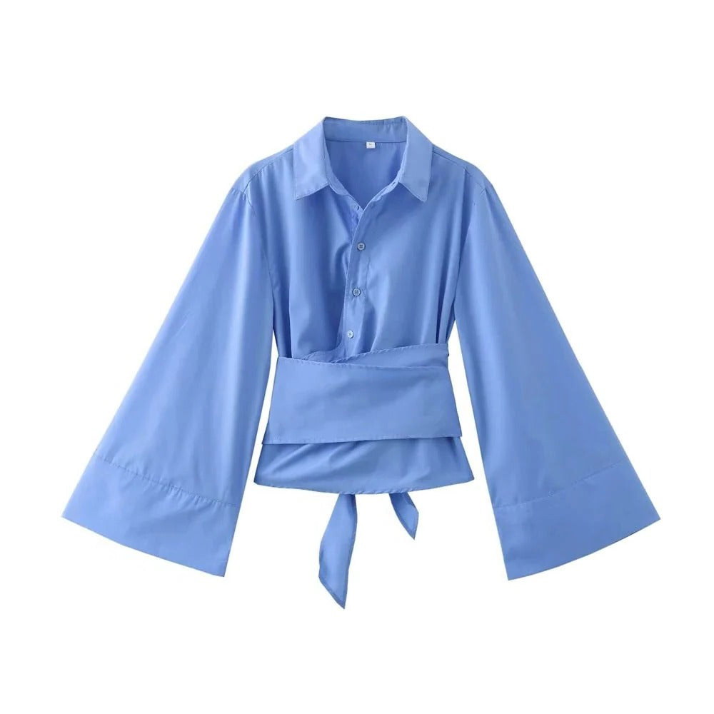 Blouse With Wide Bow Belt - alternate angle