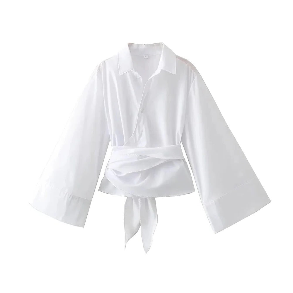 Blouse With Wide Bow Belt - in use